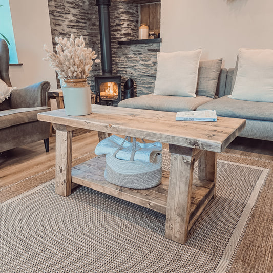 New ARBA Rustic Wooden Coffee Table With Shelf image 0