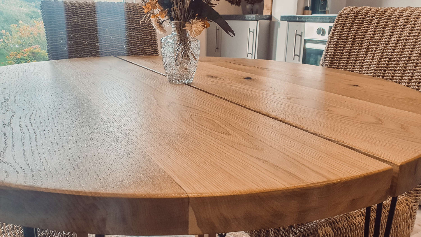 Solid Oak Round Dining Table With Hairpin Legs image 7