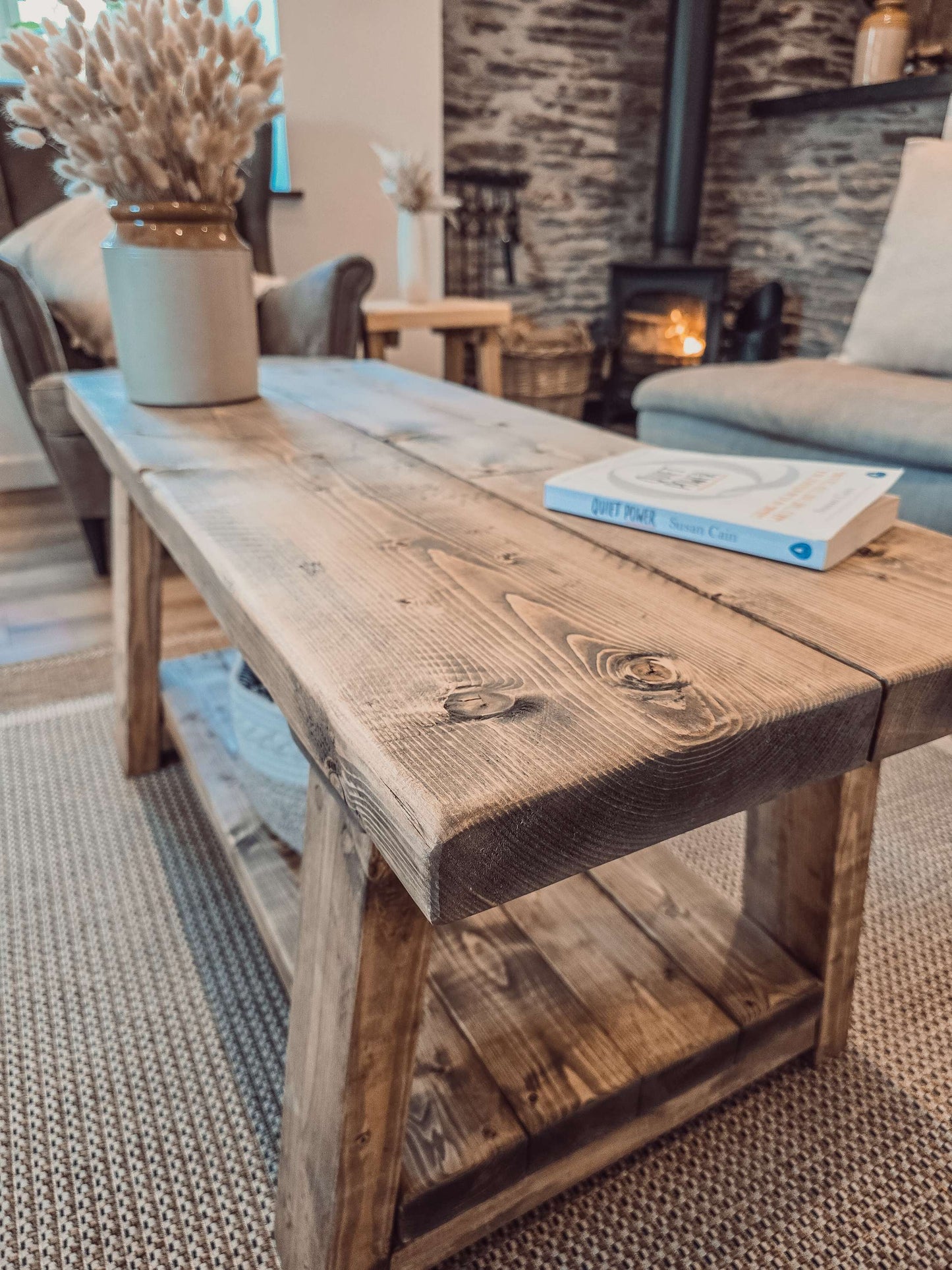 New ARBA Rustic Wooden Coffee Table With Shelf image 6