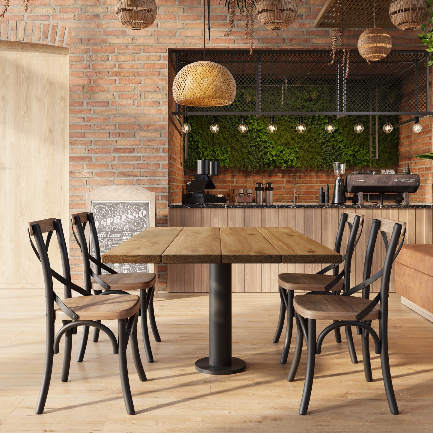 Solid Wood Dining Tables With Pole Leg For Cafes and Restaurants (Bulk Order)