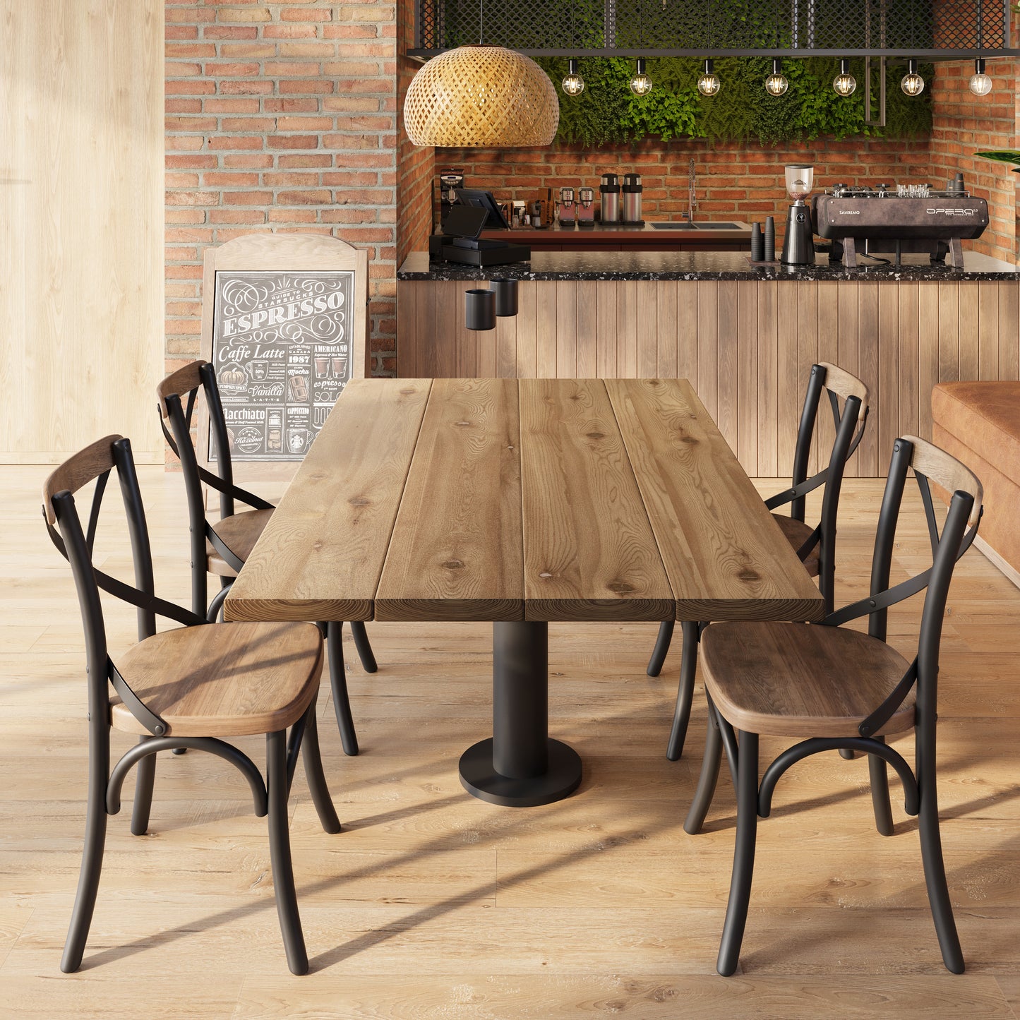 Solid Wood Dining Tables With Pole Leg For Cafes and Restaurants (Bulk Order)