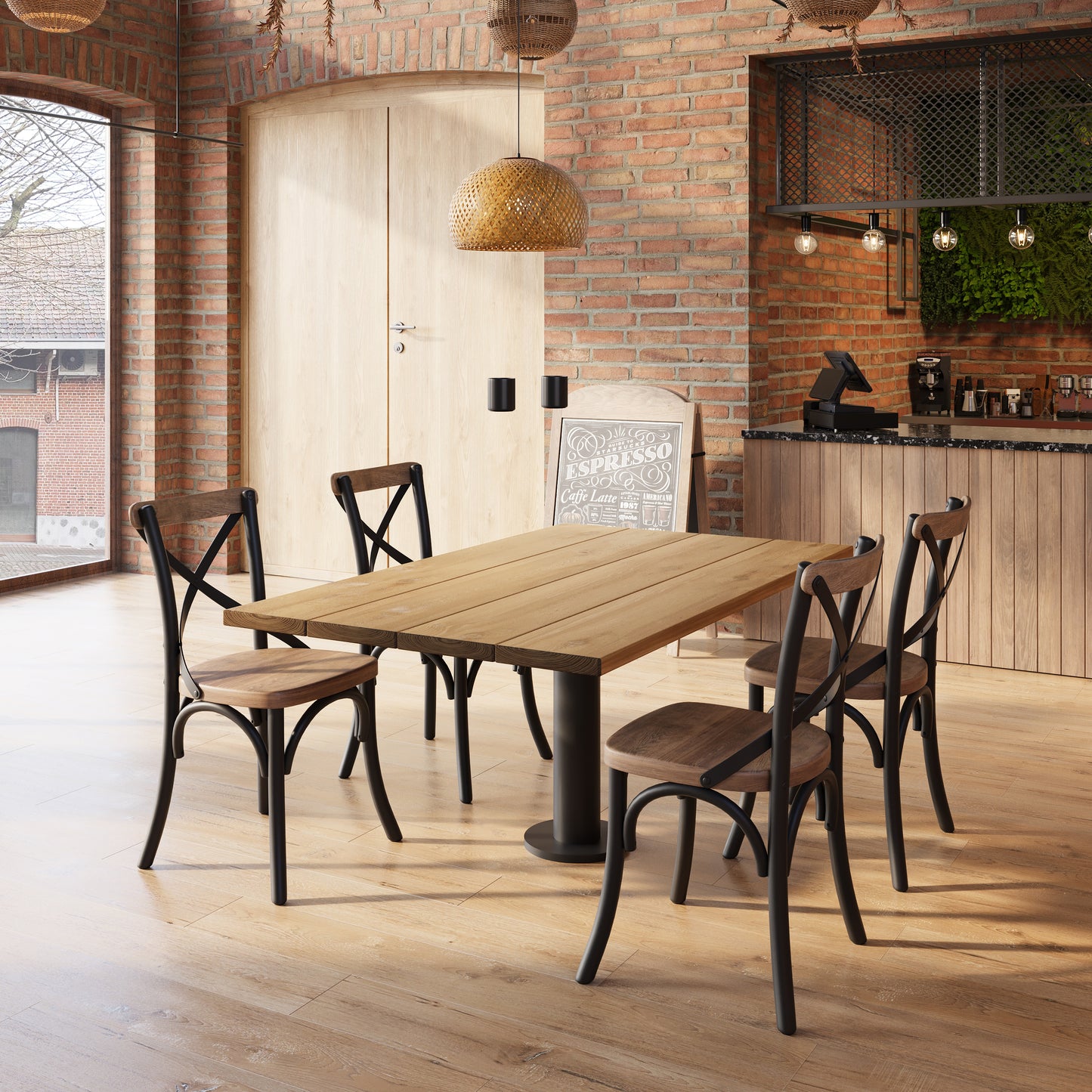 Solid Wood Dining Tables With Pole Leg For Cafes and Restaurants (Bulk Order)