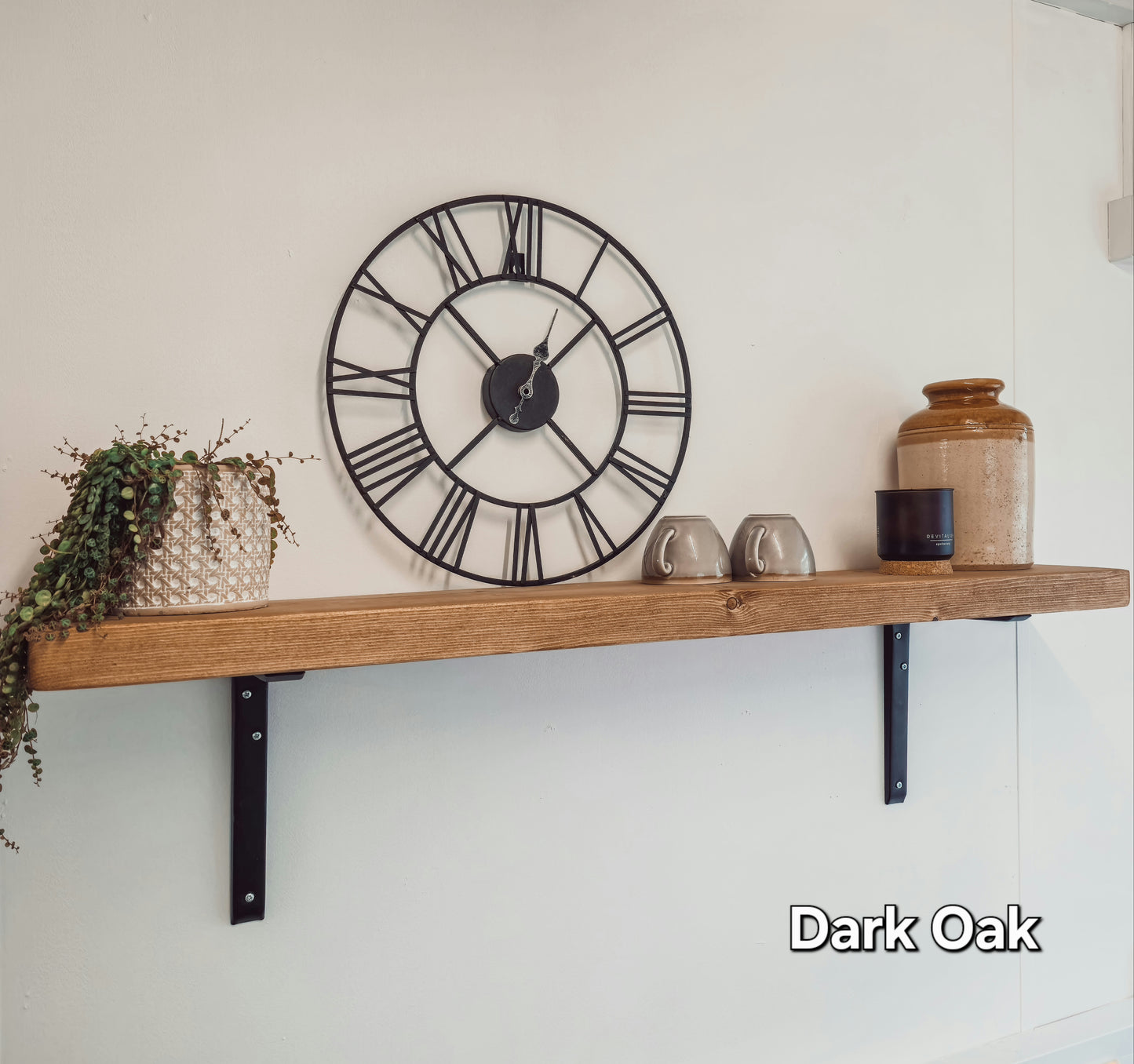 Rustic Wooden Shelf with Metal Brackets