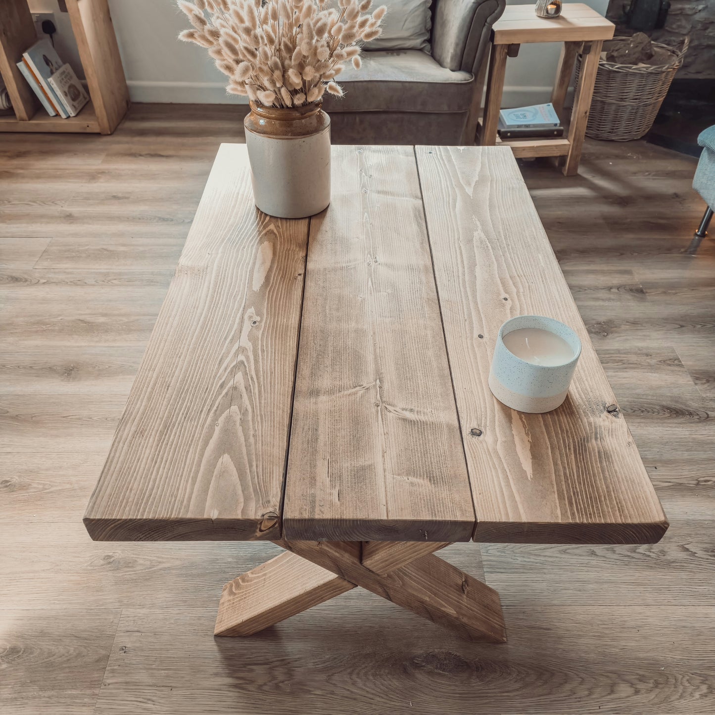 MAYA Solid Wood Cross Leg Farmhouse Coffee Table