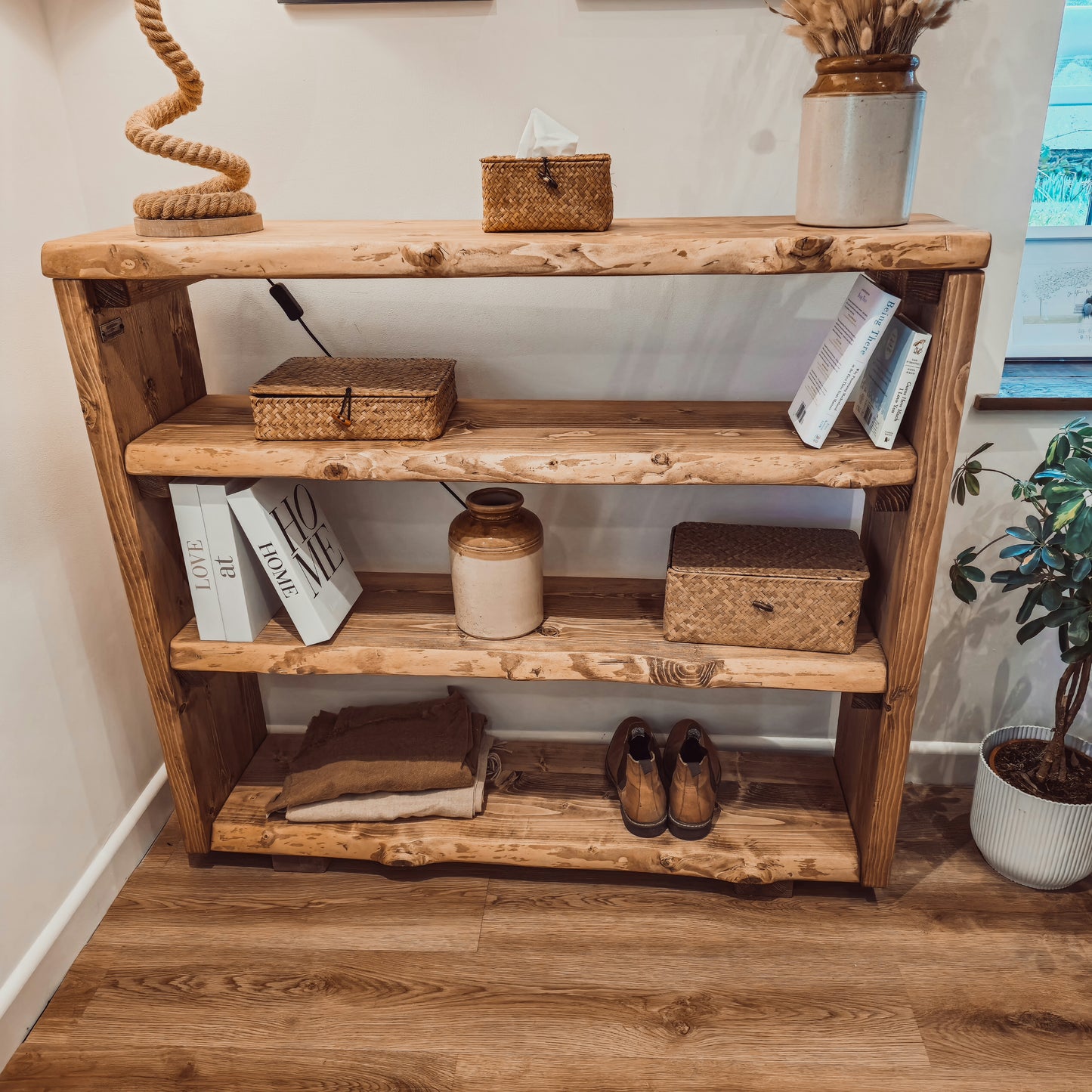Live Edge Bookshelf / Shelving Unit / Waney Edge Bookshelf / Living Room Storage / Live Edge Shoe Storage Rustic Storage Unit Solid Wood Cottage Style