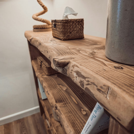 Live Edge Bookshelf / Shelving Unit / Waney Edge Bookshelf / Living Room Storage / Live Edge Shoe Storage Rustic Storage Unit Solid Wood Cottage Style