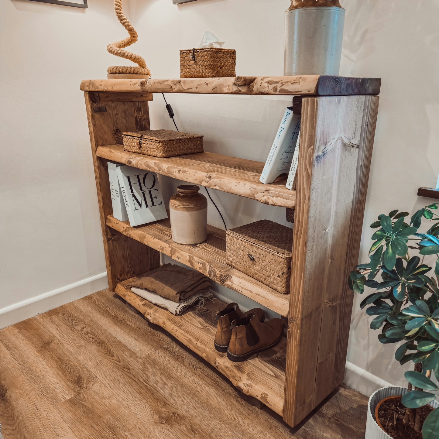 Live Edge Bookshelf / Shelving Unit / Waney Edge Bookshelf / Living Room Storage / Live Edge Shoe Storage Rustic Storage Unit Solid Wood Cottage Style