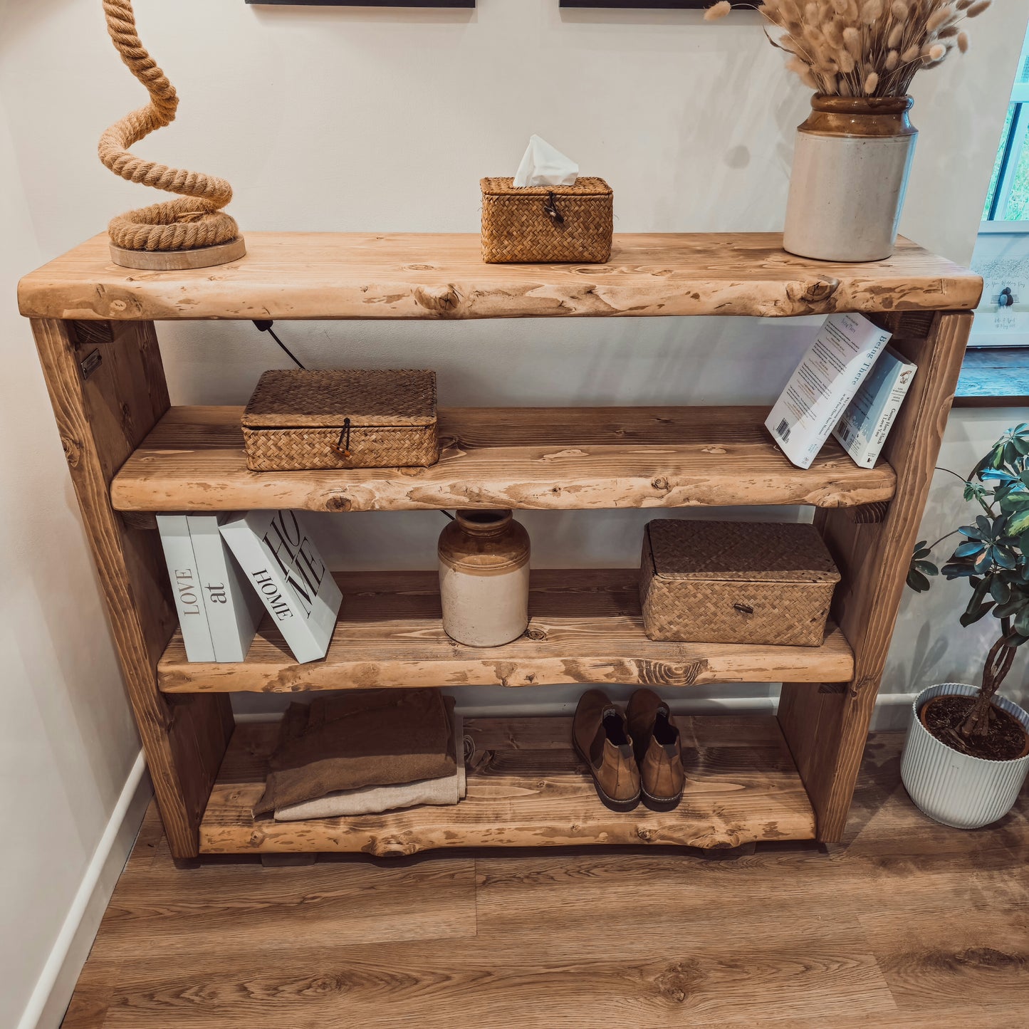 Live Edge Bookshelf / Shelving Unit / Waney Edge Bookshelf / Living Room Storage / Live Edge Shoe Storage Rustic Storage Unit Solid Wood Cottage Style