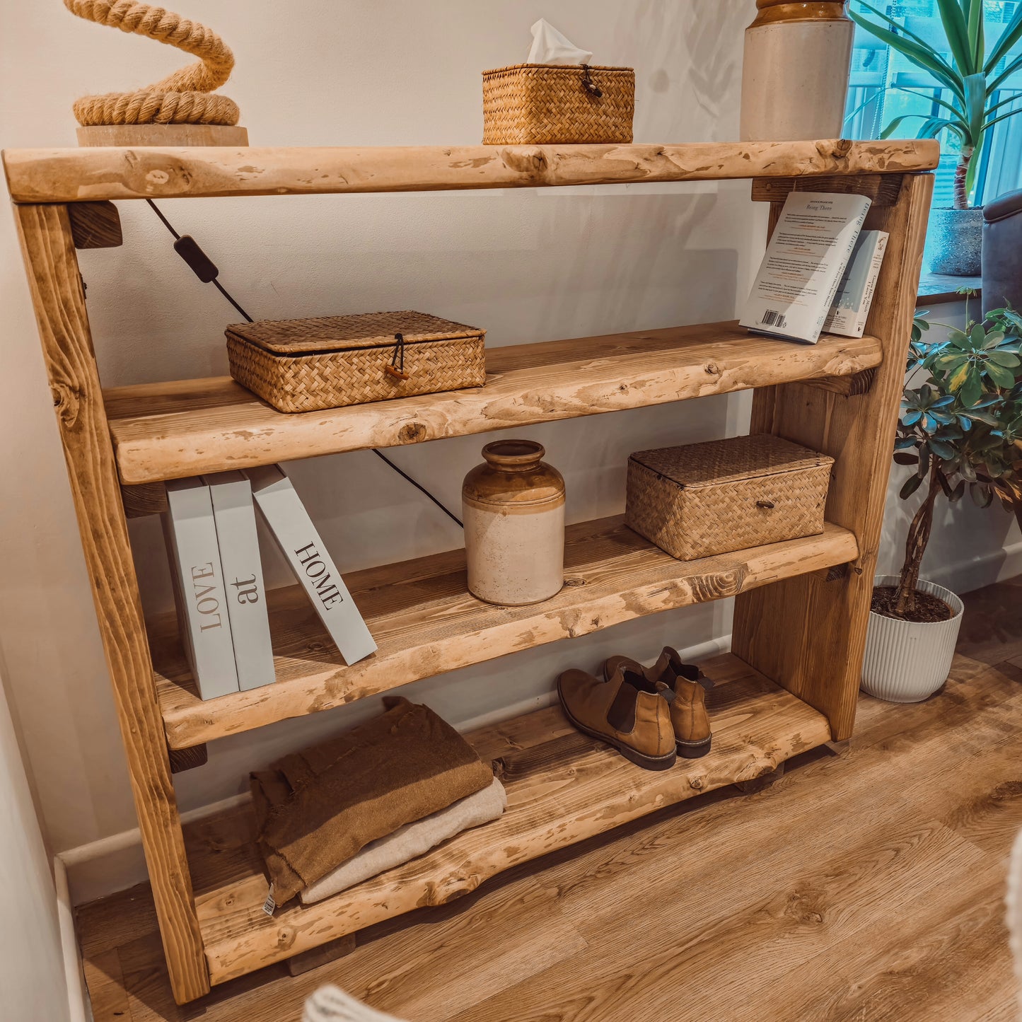 Live Edge Bookshelf / Shelving Unit / Waney Edge Bookshelf / Living Room Storage / Live Edge Shoe Storage Rustic Storage Unit Solid Wood Cottage Style