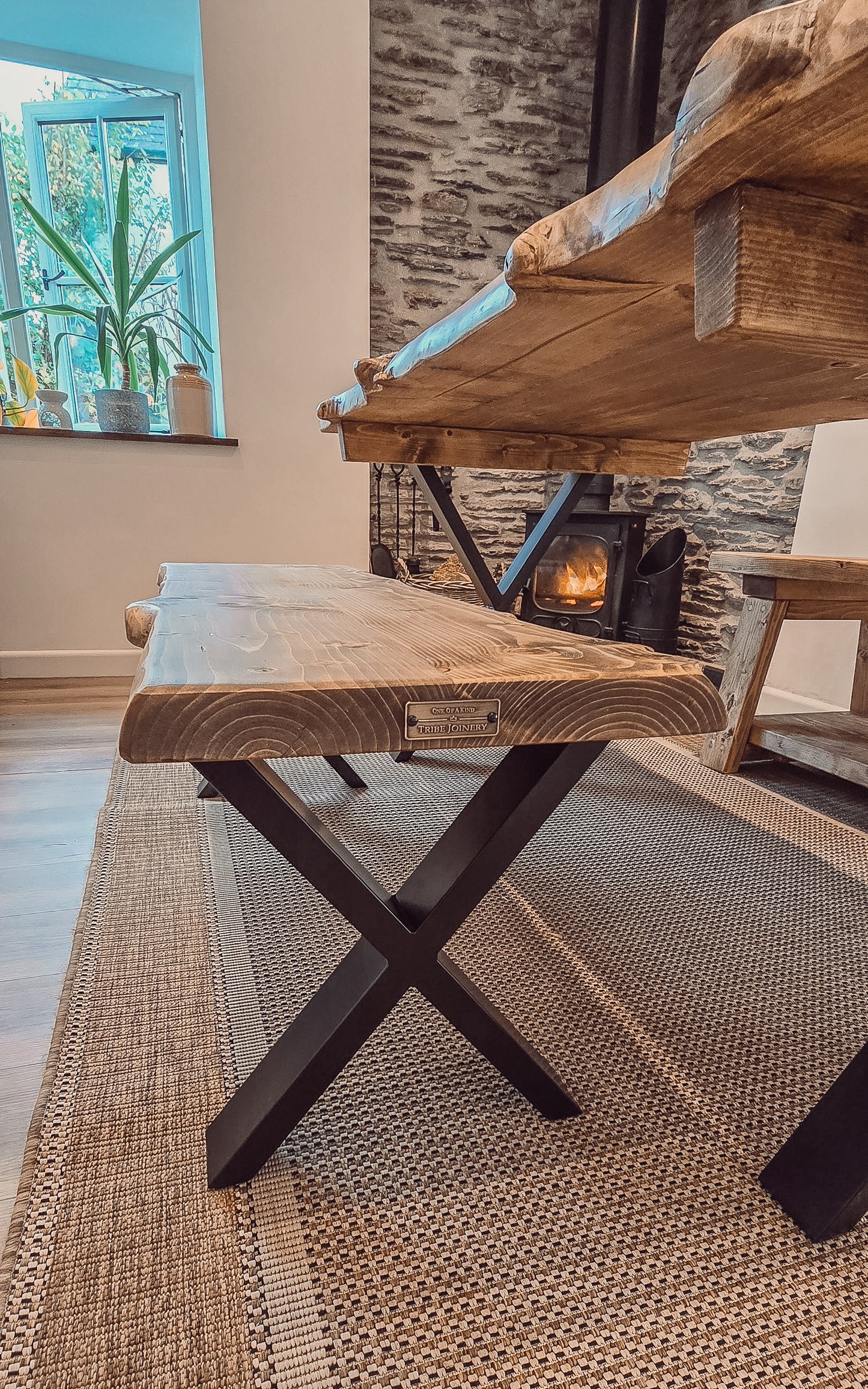 Live / Waney Edge Dining Table With X Cross Metal Legs image 7