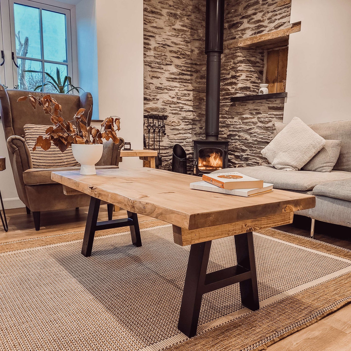 VELA Live / Waney Edge Coffee Table With Metal A Frame Legs image 1