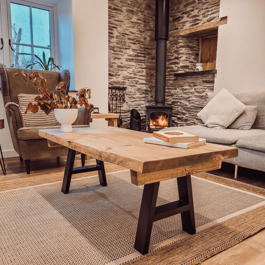 VELA Live / Waney Edge Coffee Table With Metal A Frame Legs image 1