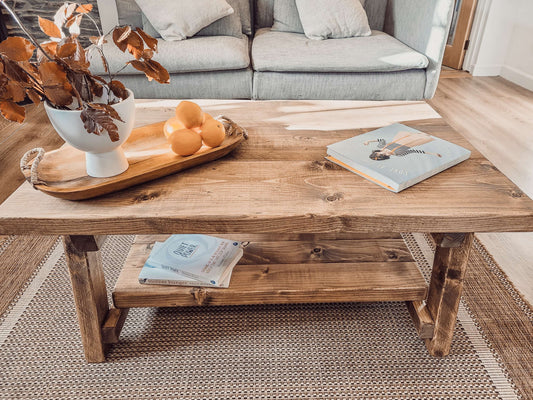 ARBA Rustic Wooden Coffee Table With Shelf image 1