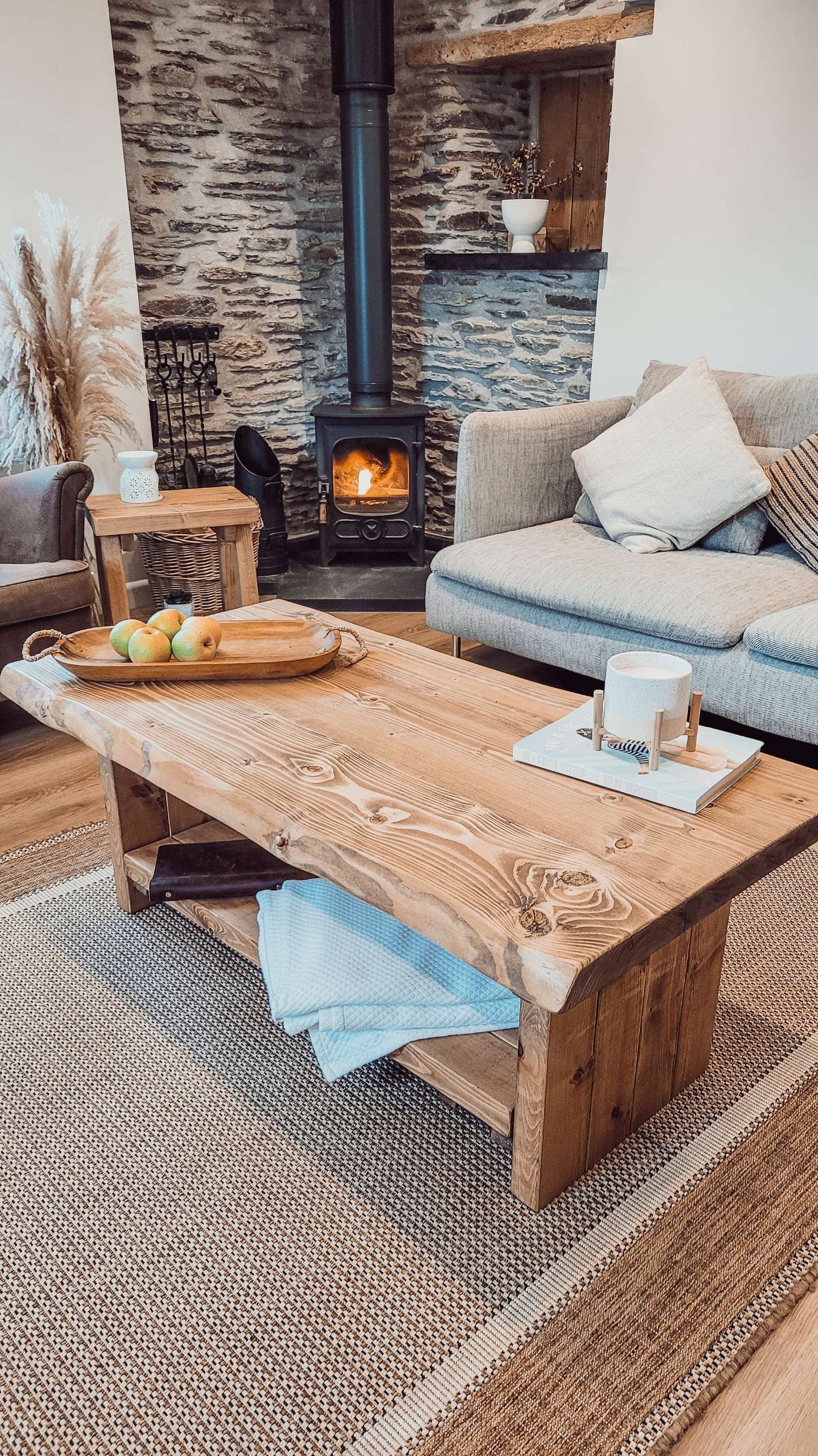 LORIE Chunky Live / Waney Edge Coffee Table With Shelf image 2