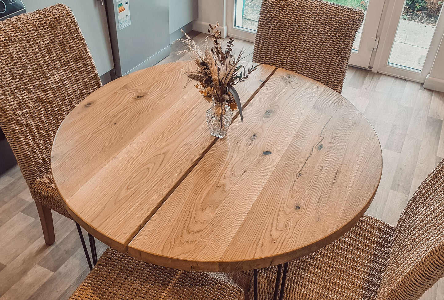 Solid Oak Round Dining Table With Hairpin Legs image 3