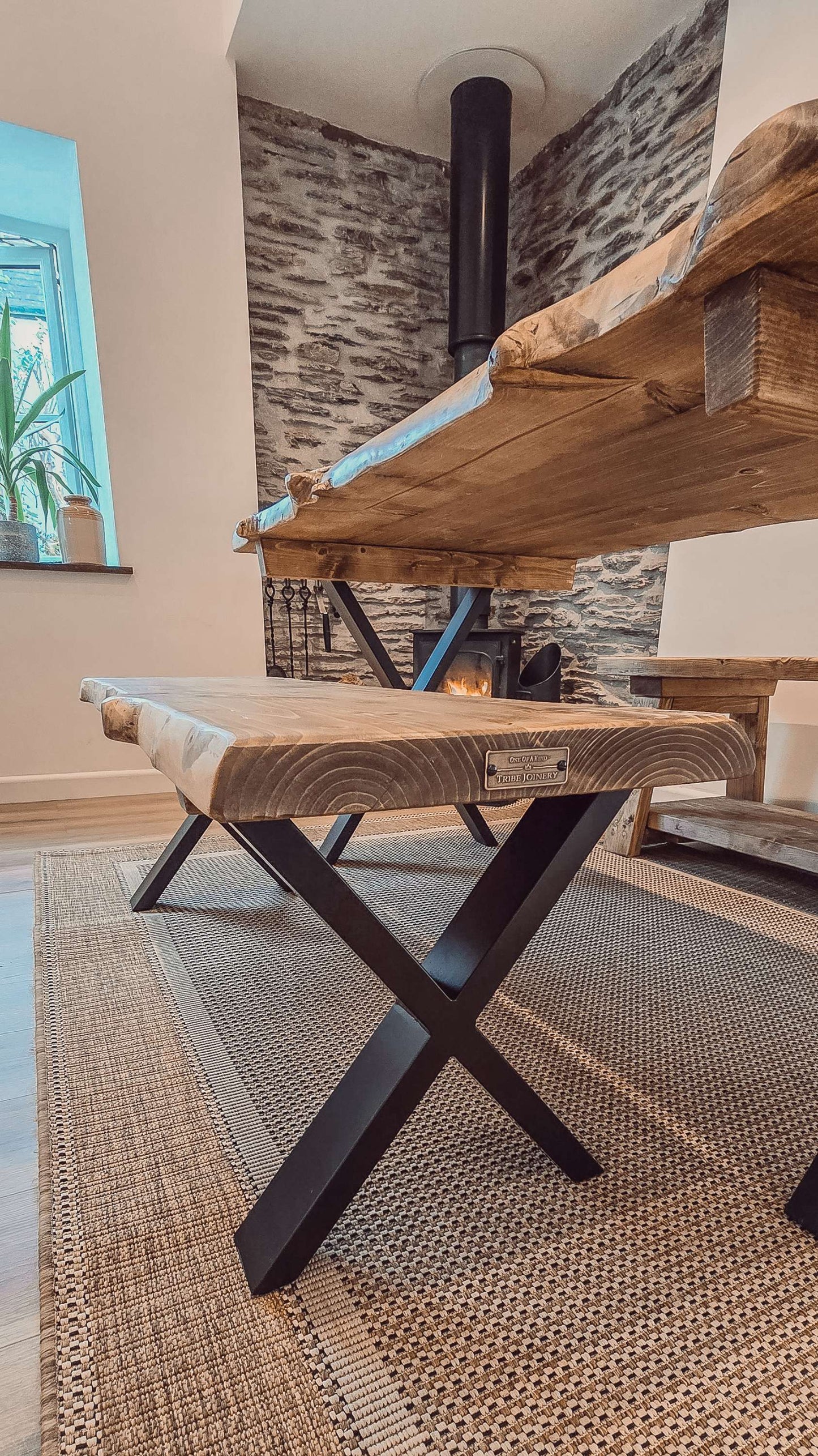 Bench For Dining Table Live / Waney Edge With Metal X Legs image 0