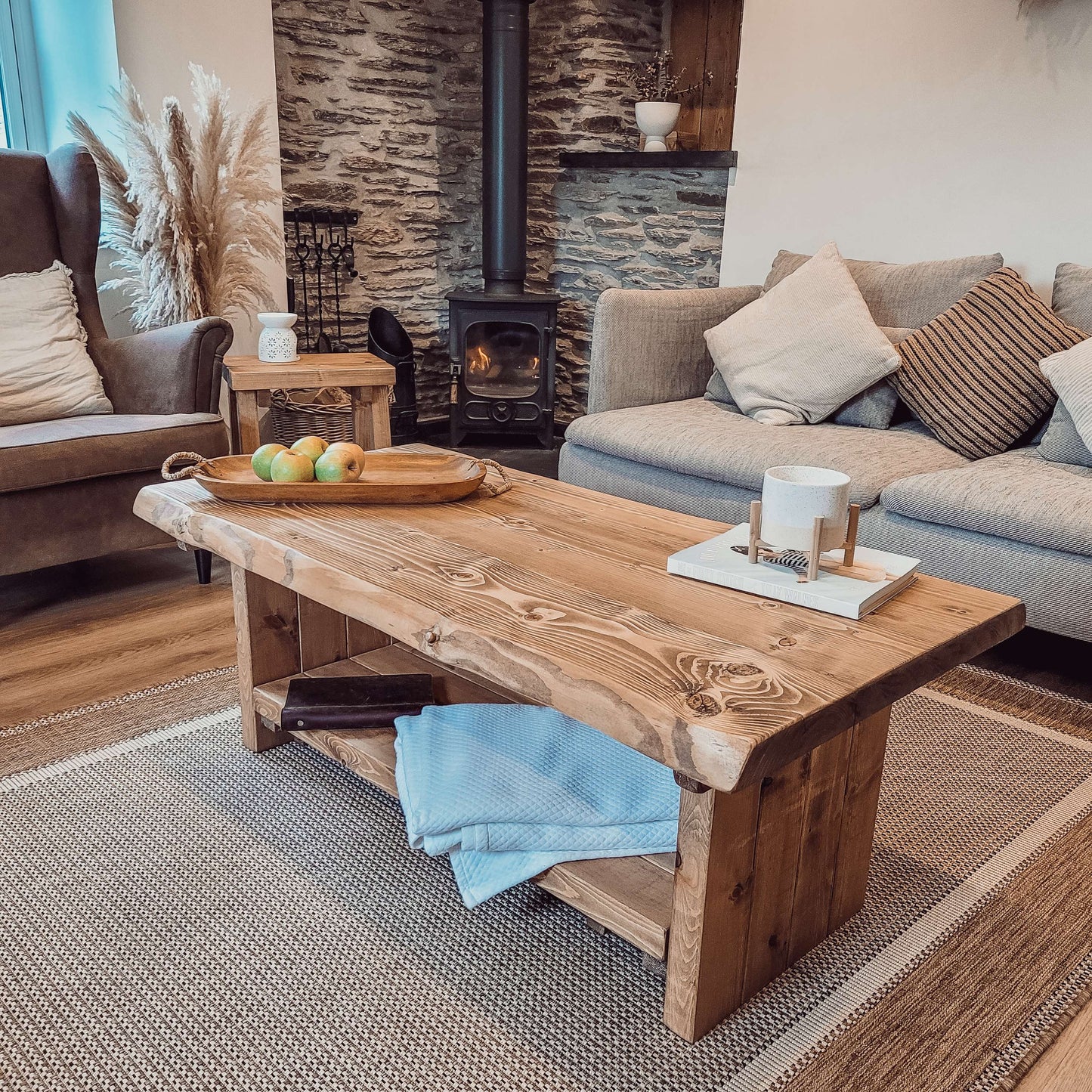 LORIE Chunky Live / Waney Edge Coffee Table With Shelf image 4