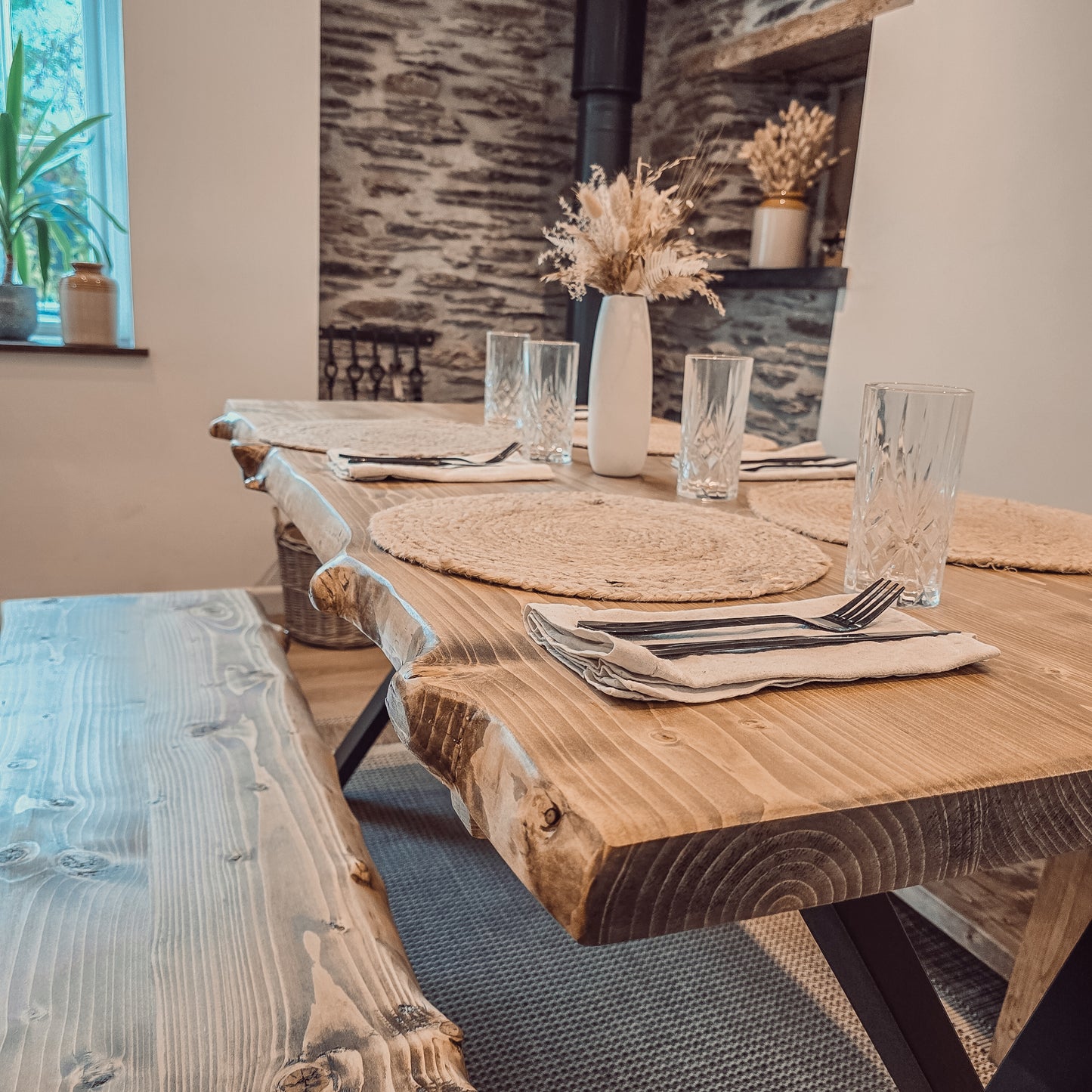 Live / Waney Edge Dining Table With X Cross Metal Legs image 1