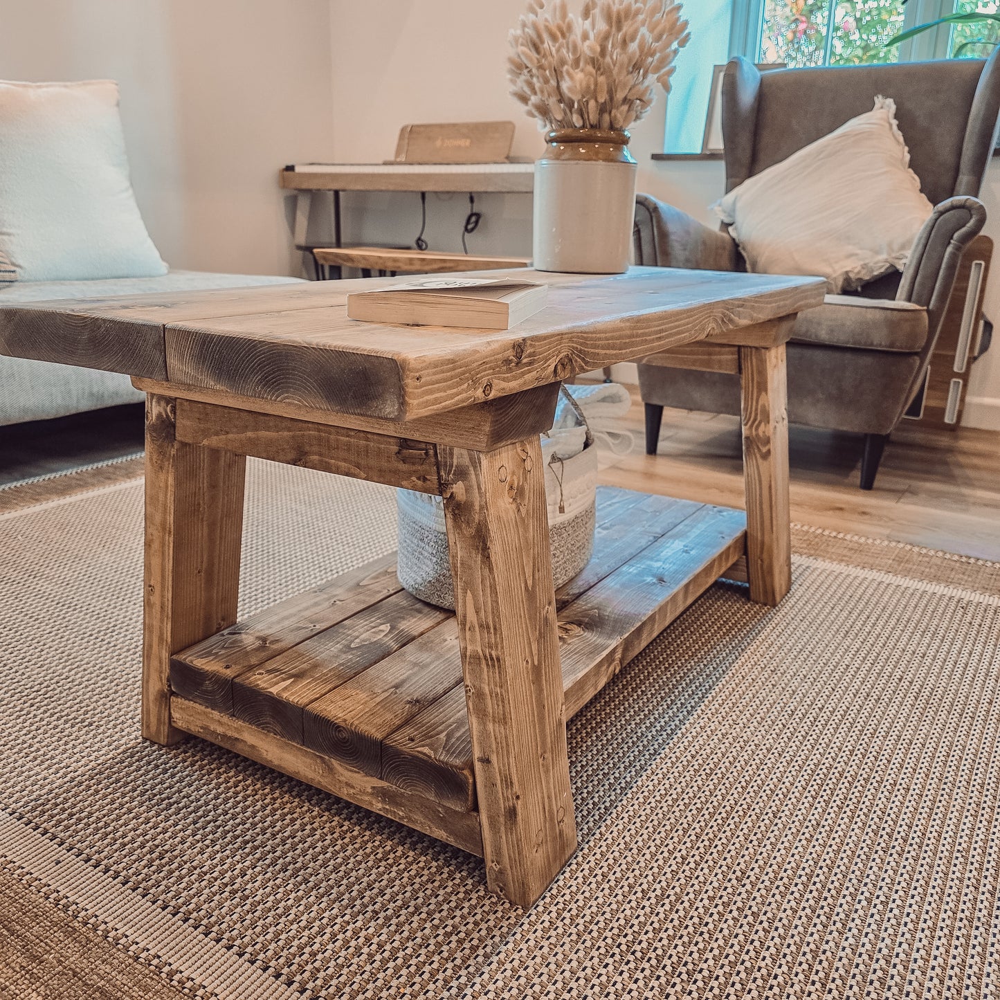 New ARBA Rustic Wooden Coffee Table With Shelf image 3