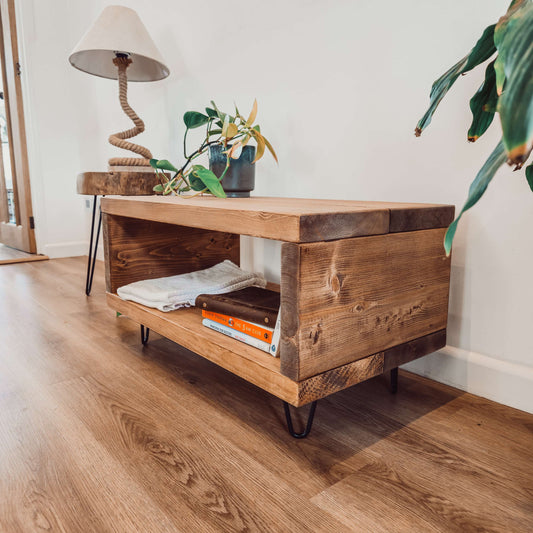Solid Wood Chunky TV Unit With 4 inch Metal Legs image 1