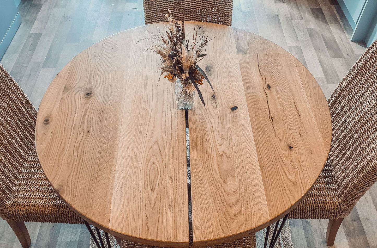 Solid Oak Round Dining Table With Hairpin Legs image 4