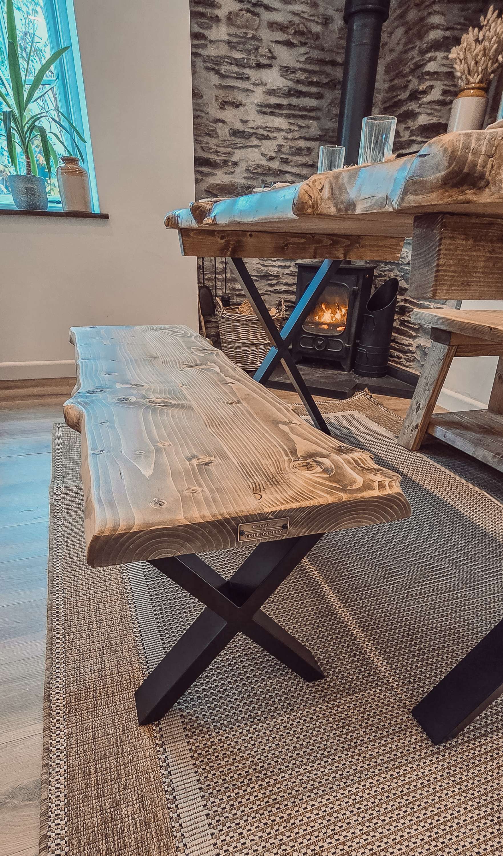 Bench For Dining Table Live / Waney Edge With Metal X Legs image 3