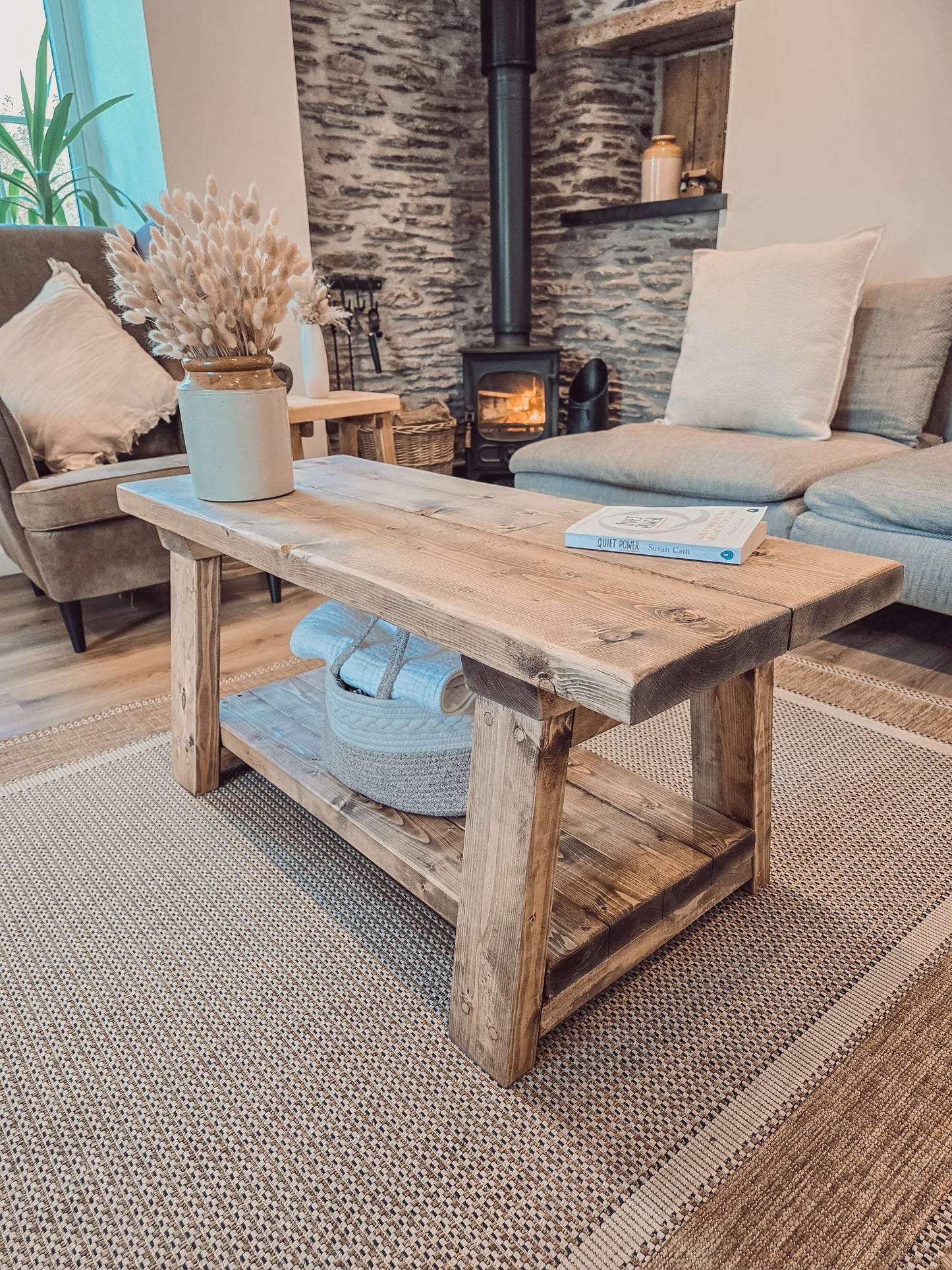 New ARBA Rustic Wooden Coffee Table With Shelf image 1