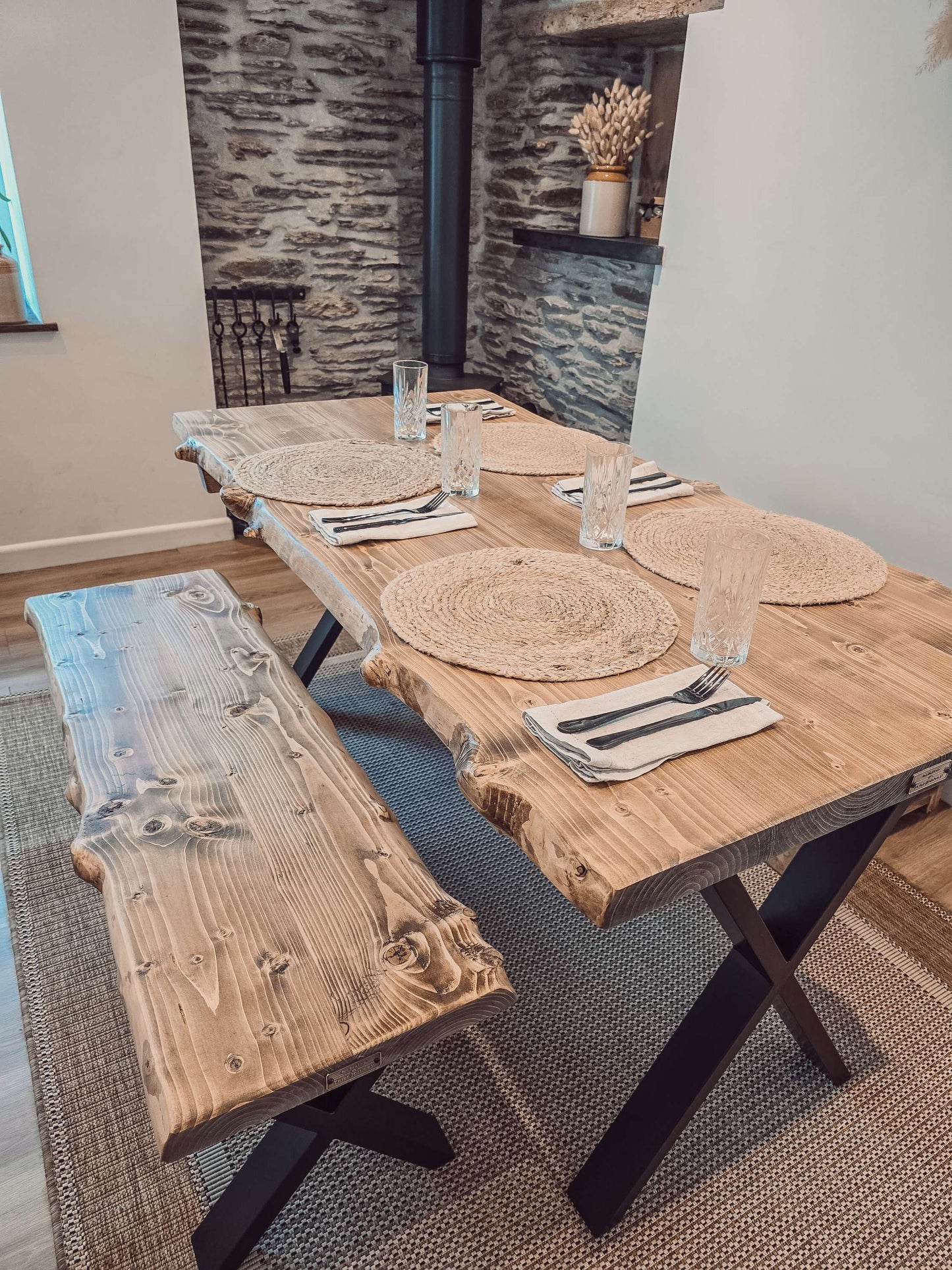 Bench For Dining Table Live / Waney Edge With Metal X Legs image 6