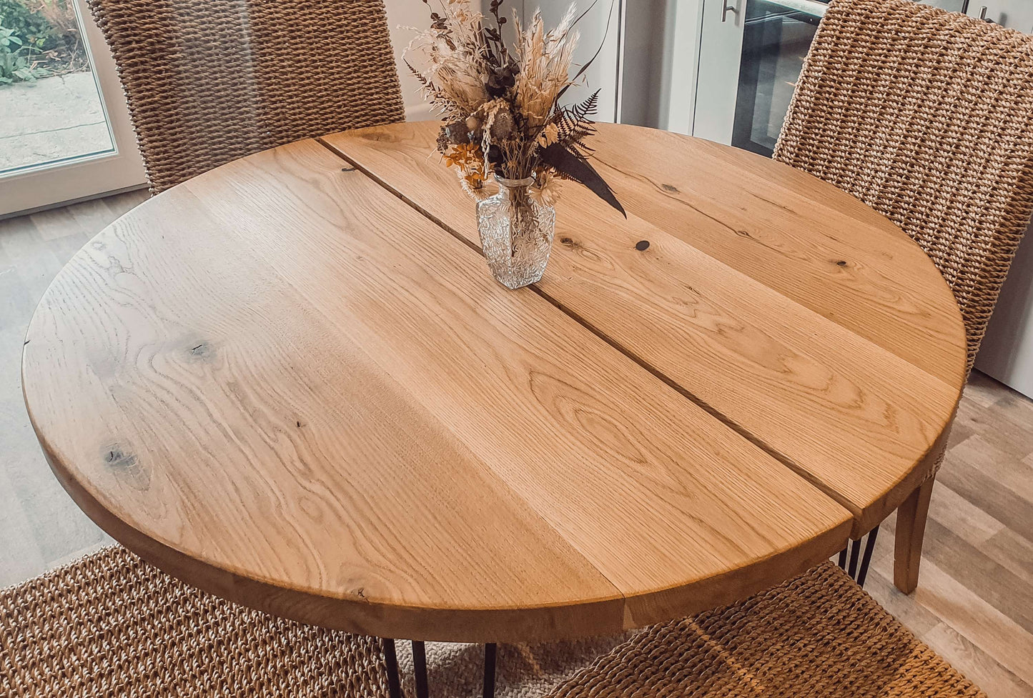 Solid Oak Round Dining Table With Hairpin Legs image 0