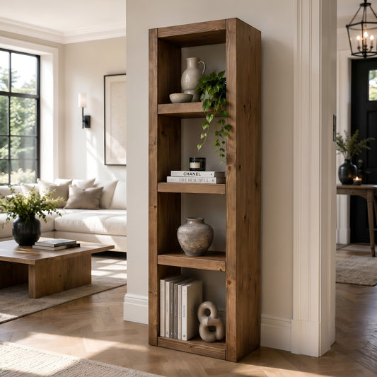 Askeby Dark Oak Solid Wood Bookshelf – Open Bookcase, Rustic Scandinavian Design