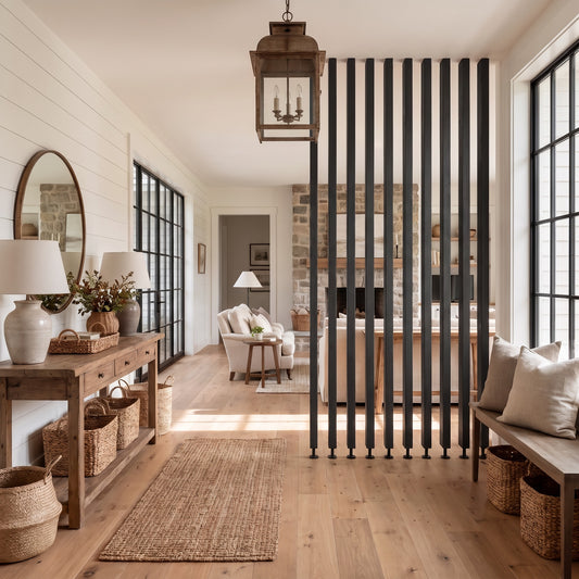 230cm High Black Colour Slatted Room Divider / Solid Wood Floor to Ceiling / Timber Partition