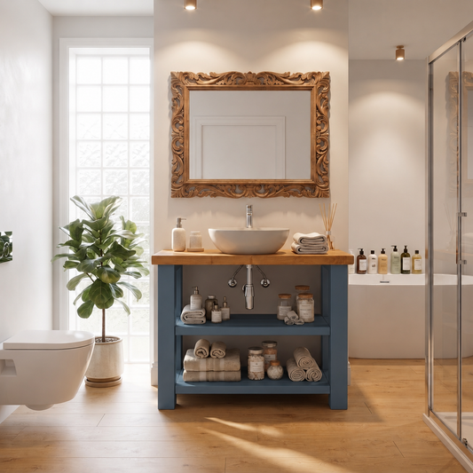 BRAMLEY Blue Colour Solid Wood Bathroom Vanity With Shelf
