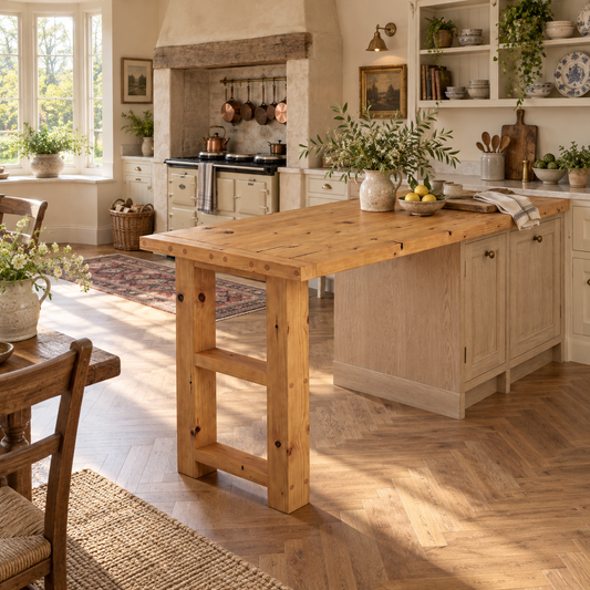 CRESSWELL Kitchen Island Top With Overhang / Breakfast Bar / Rustic Island
