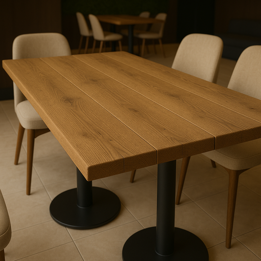 Solid Wood Dining Tables With Pole Leg For Cafes and Restaurants (Bulk Order)