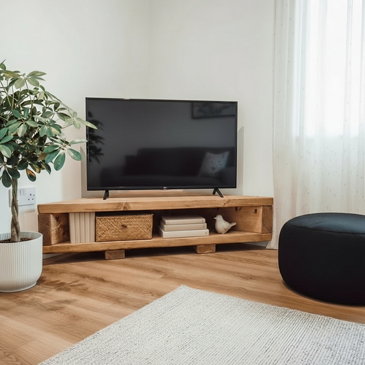 Corner Solid Wood Tv Unit / Solid Wood / Rustic