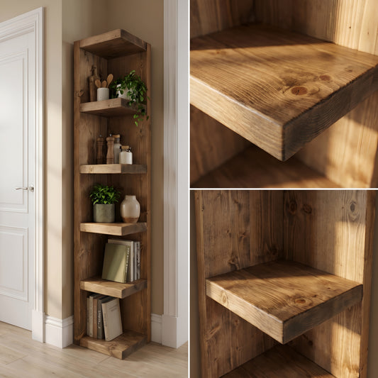 Cotswold Solid Wood Corner Bookshelf – Bookcase, Rustic Scandinavian Design