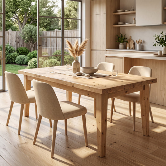 FREYA Light Oak Colour Solid Wood Dining Table With Wooden Tapered Legs