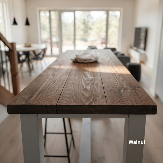 HAZEL Light Grey / Walnut Top Island Solid Wood Kitchen Island With Shelf / Breakfast Bar