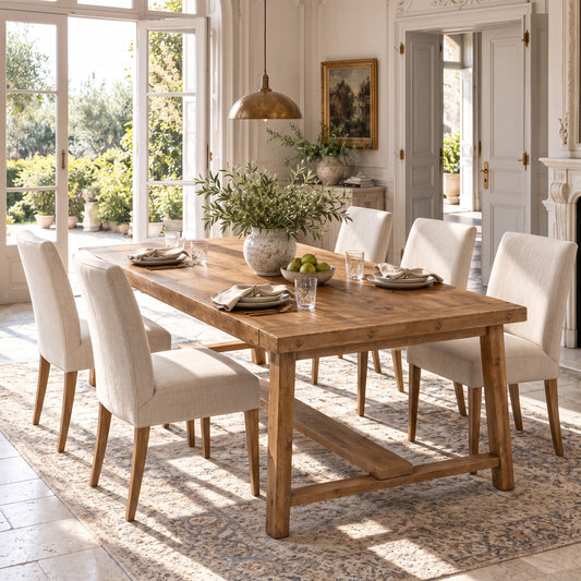 HELENA Solid Wood Rustic Dining Table With Wooden Legs