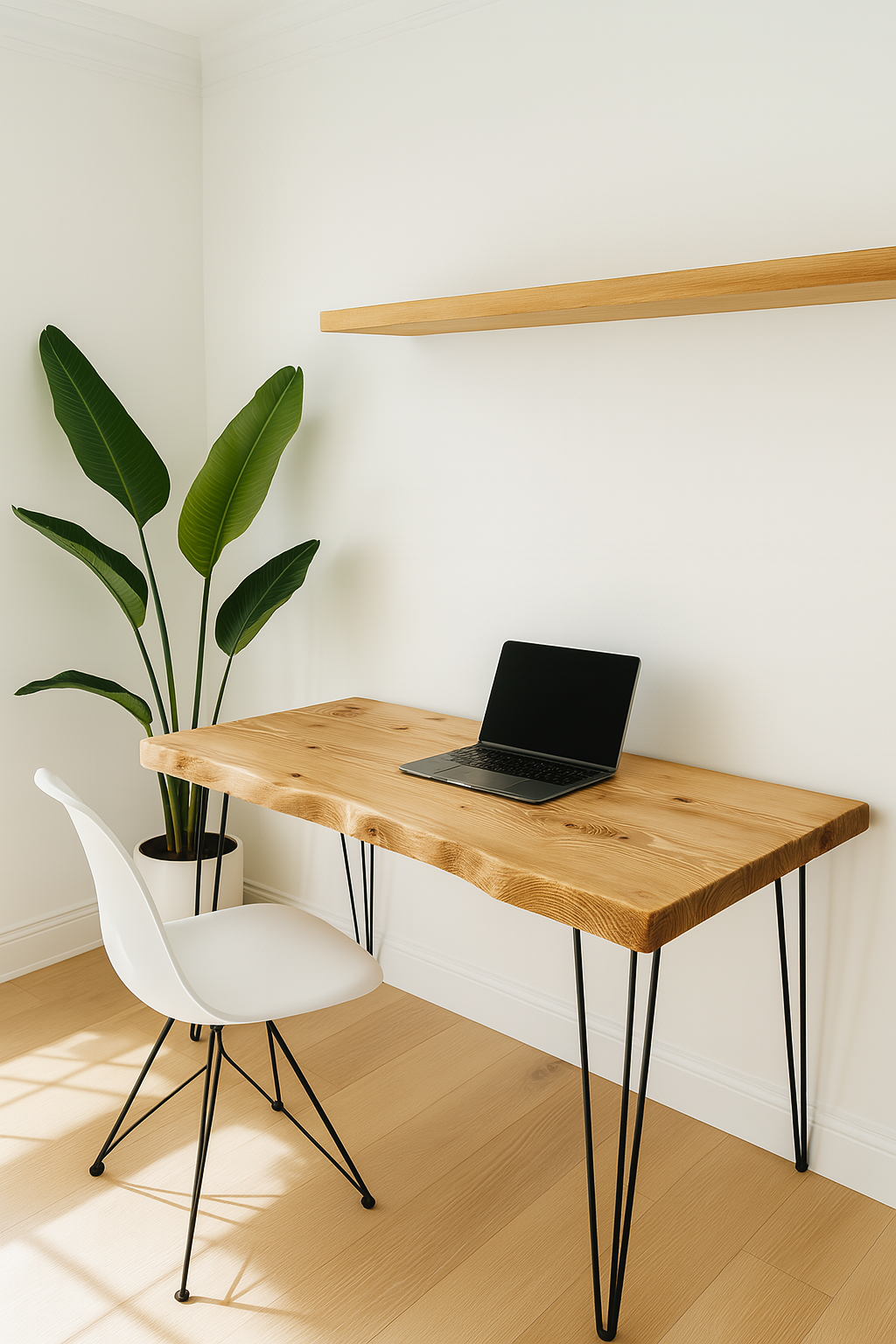 Live / Waney Edge Study Desk / Table With Metal Hairpin Legs
