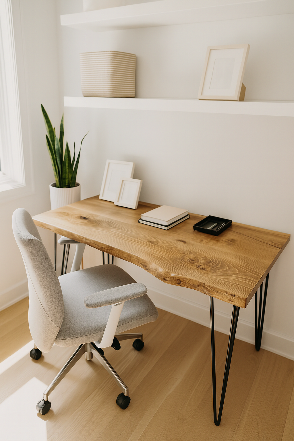 Live / Waney Edge Study Desk / Table With Metal Hairpin Legs