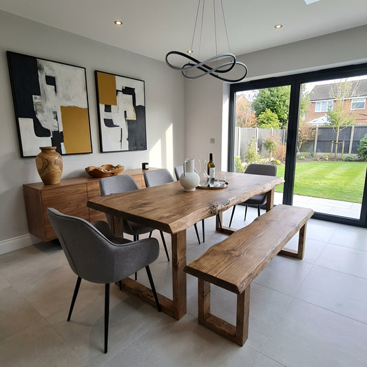 KOHL Waney / Live Edge Solid Wood Dining Table With Wooden U Legs