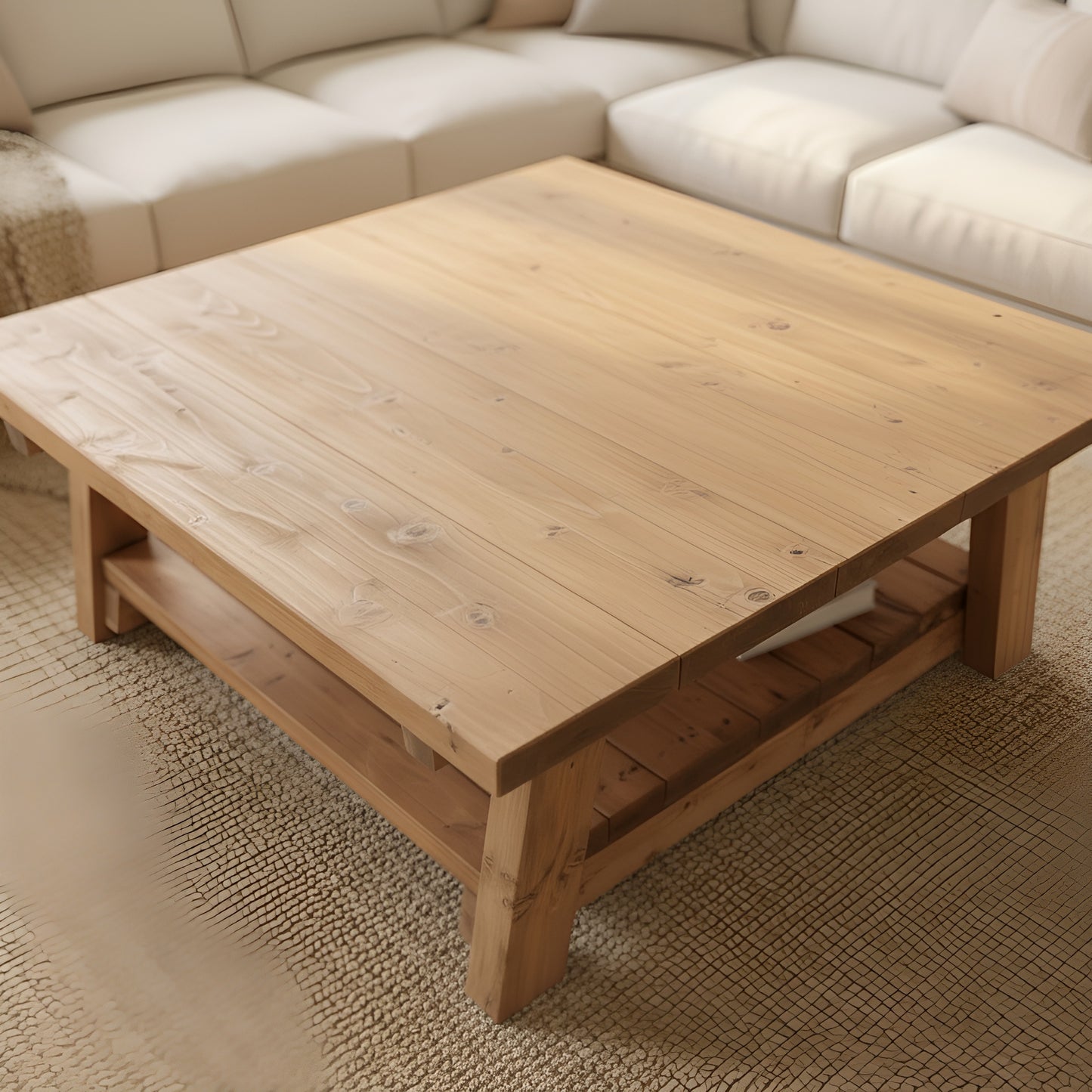 Large ARBA Rustic Wooden Coffee Table With Shelf