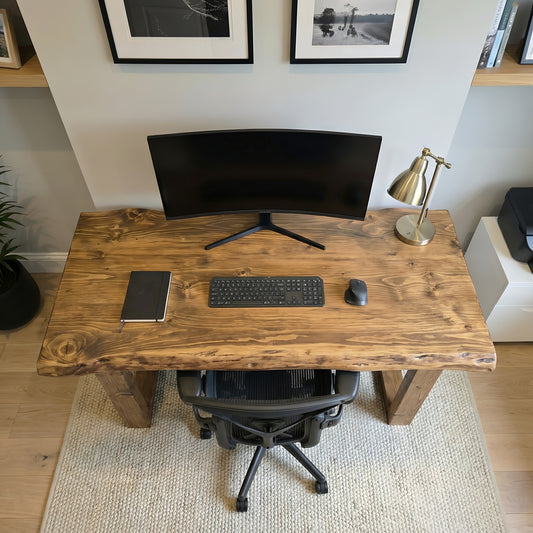 MARLOW Live Edge Solid Wood Study / Office / Computer Desk Table With Wooden Legs