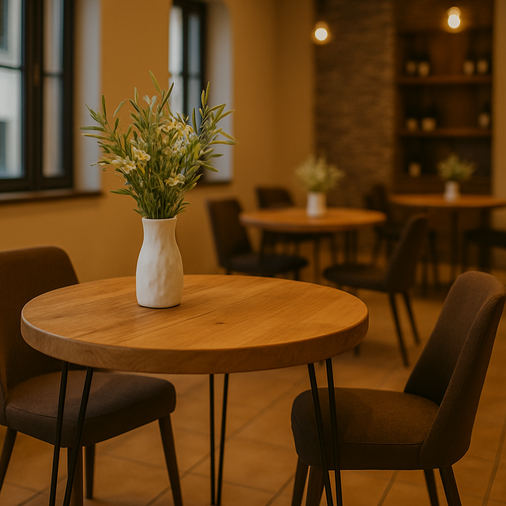 TIVIA Rustic Chunky Wooden Round Dining Table With Hairpin Legs