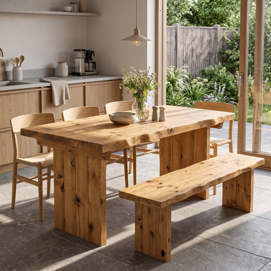 NORA Light Oak Colour Live / Waney Edge Dining Table With Optional Benches