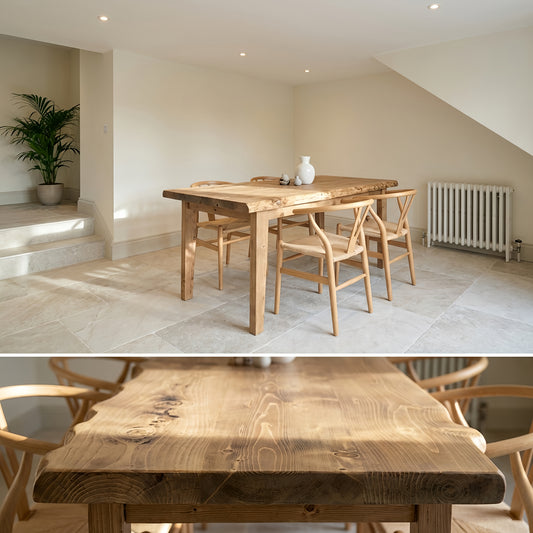 FERRO Waney / Live Edge Solid Wood Dining Table With Wooden Legs