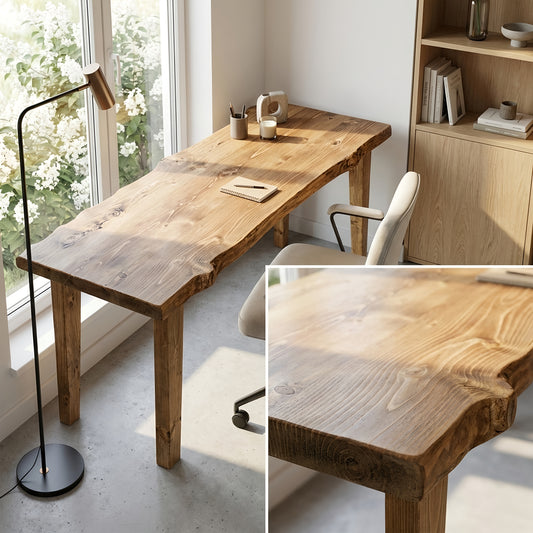 NORWOOD Live Edge Solid Wood Study / Office / Computer Desk Table With Wooden Legs