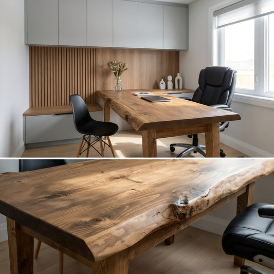 NORWOOD Live Edge Solid Wood Study / Office / Computer Desk Table With Wooden Legs