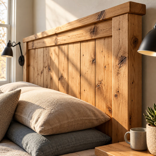 Orla Bed Frame Light Oak Colour 30cm High / Chunky Solid Rustic Pine Bed with Headboard